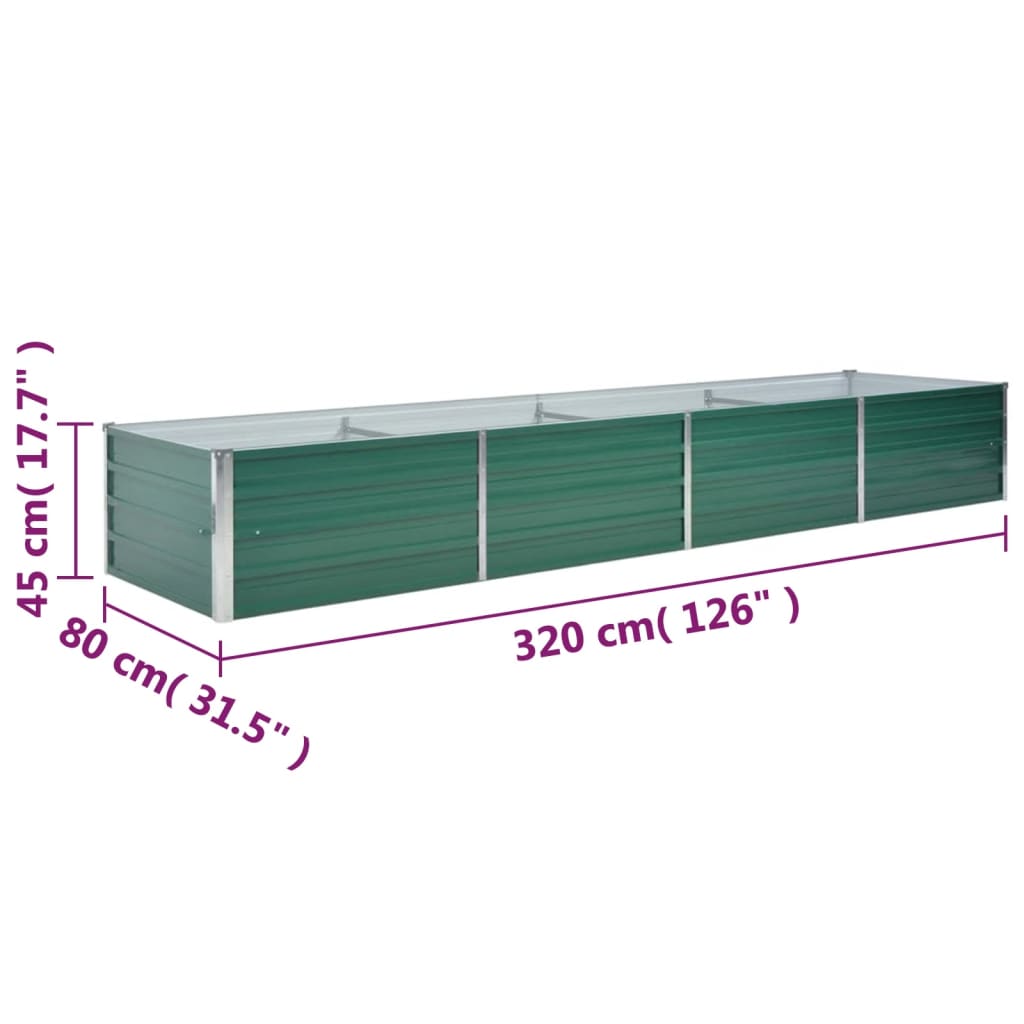 vidaXL Lit surélevé de jardin Acier galvanisé 320x80x45 cm Vert