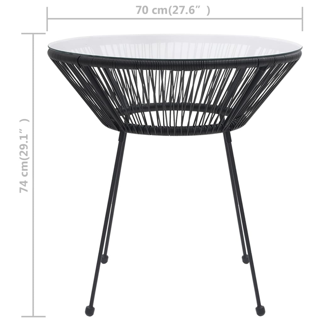 vidaXL Table à manger de jardin Noir Ø70x74 cm Rotin et verre