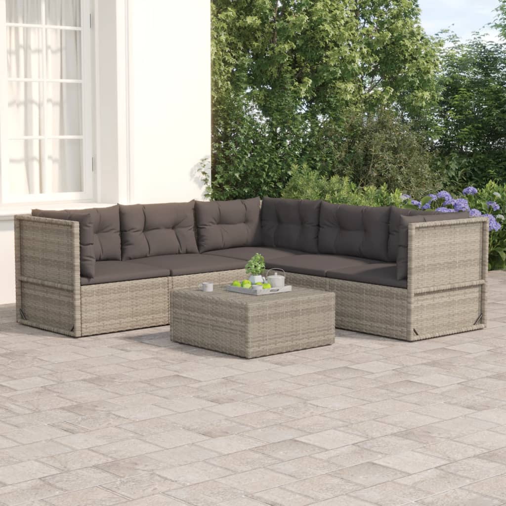 vidaXL Salon de jardin 5 pcs avec coussins Gris Résine tressée