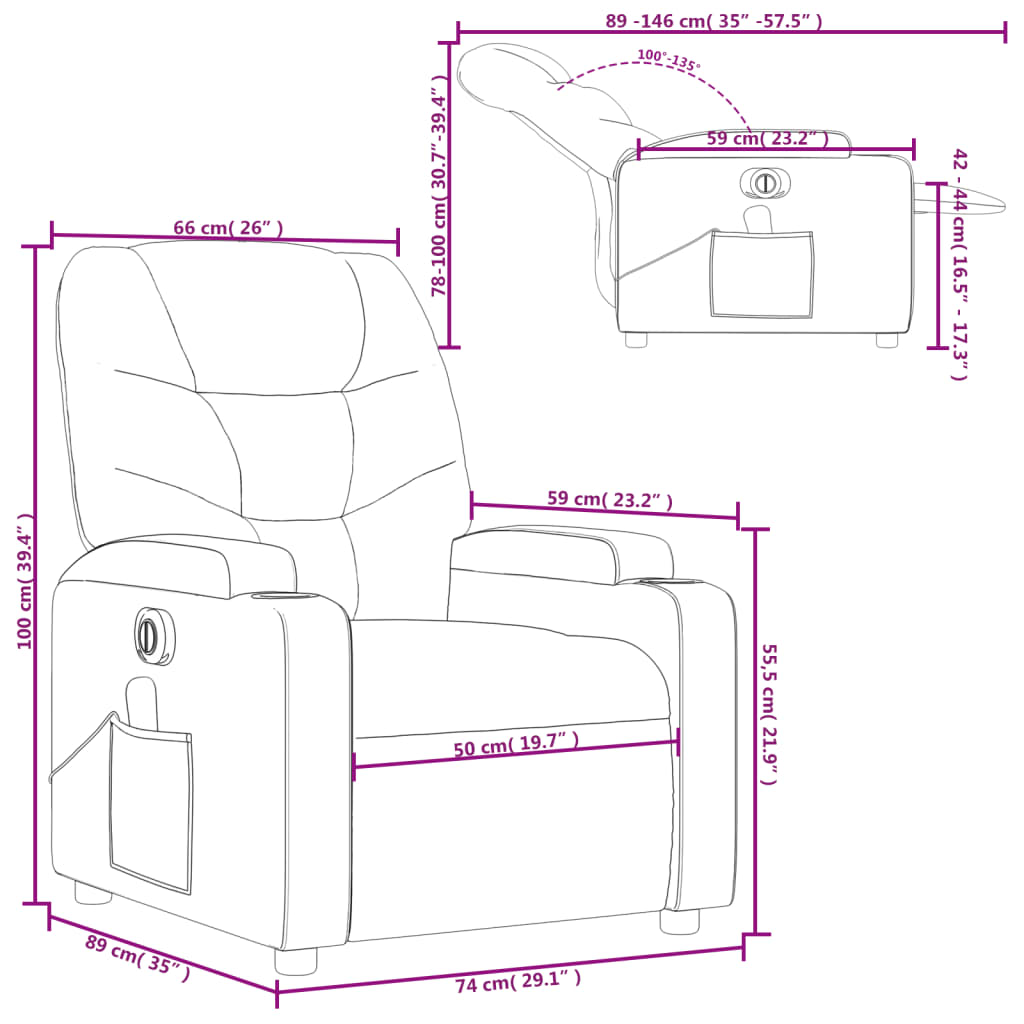 vidaXL Fauteuil inclinable de massage électrique crème similicuir