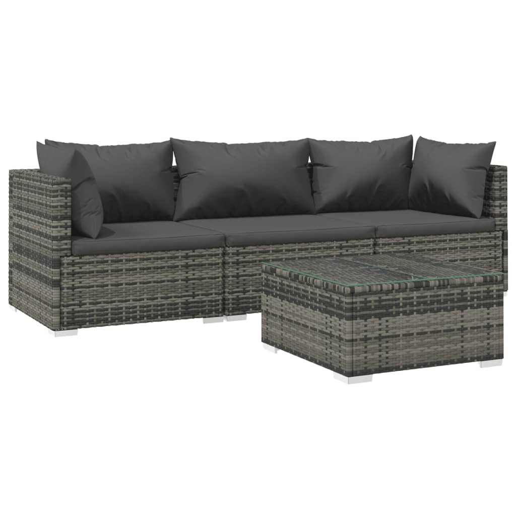 vidaXL Salon de jardin 4 pcs avec coussins résine tressée gris