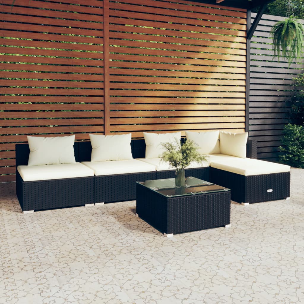 vidaXL Salon de jardin 6 pcs avec coussins Résine tressée Noir