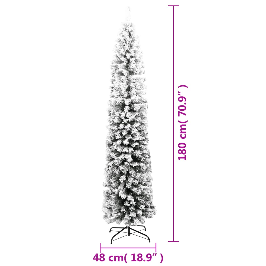 vidaXL Sapin de Noël artificiel mince flocon de neige vert 180 cm PVC