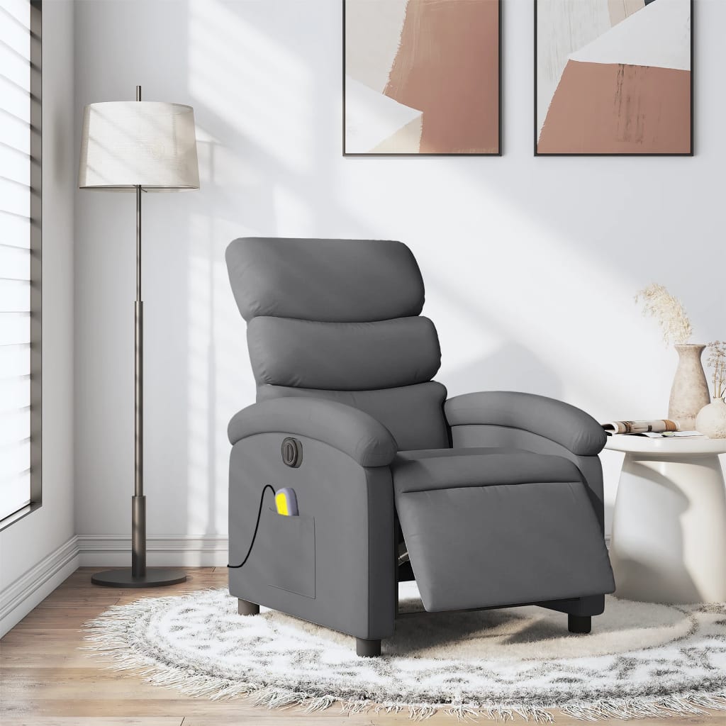 vidaXL Fauteuil inclinable de massage électrique gris foncé tissu