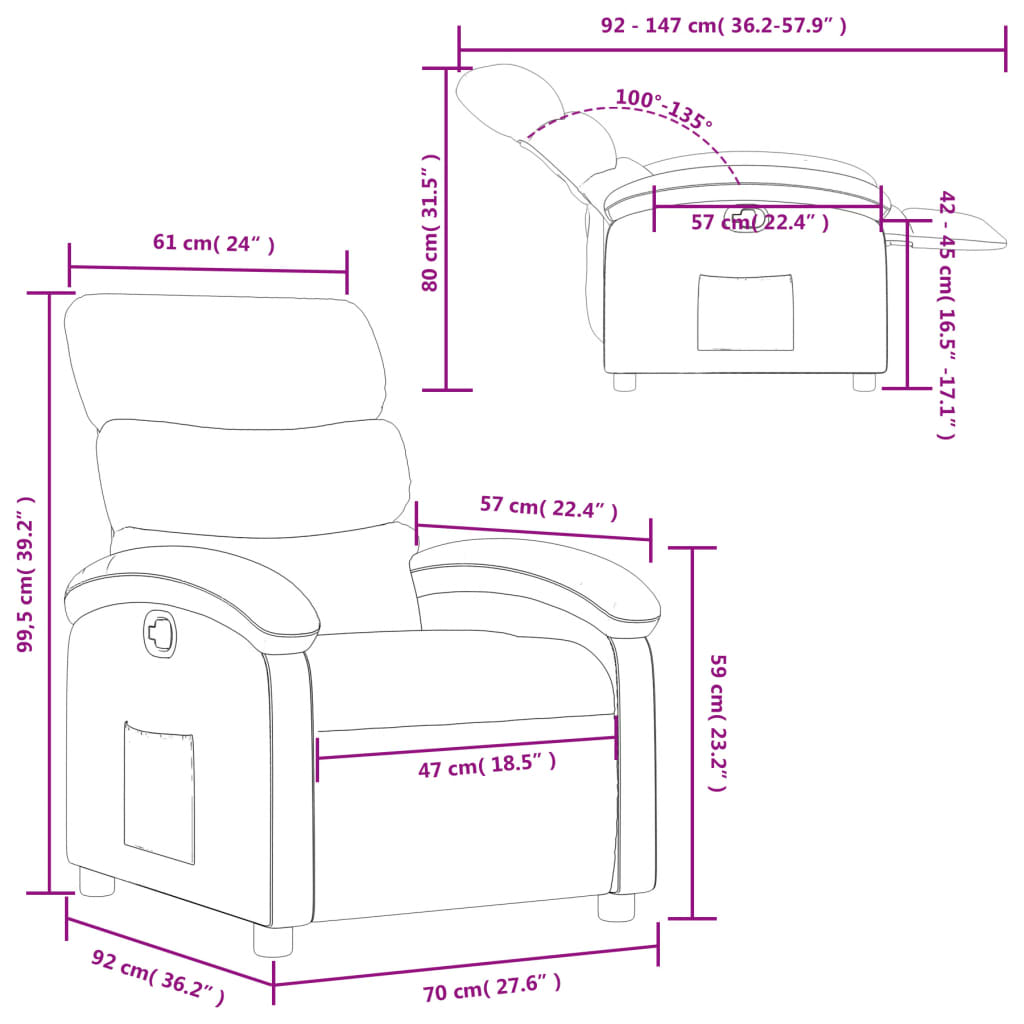 vidaXL Fauteuil inclinable Noir Tissu