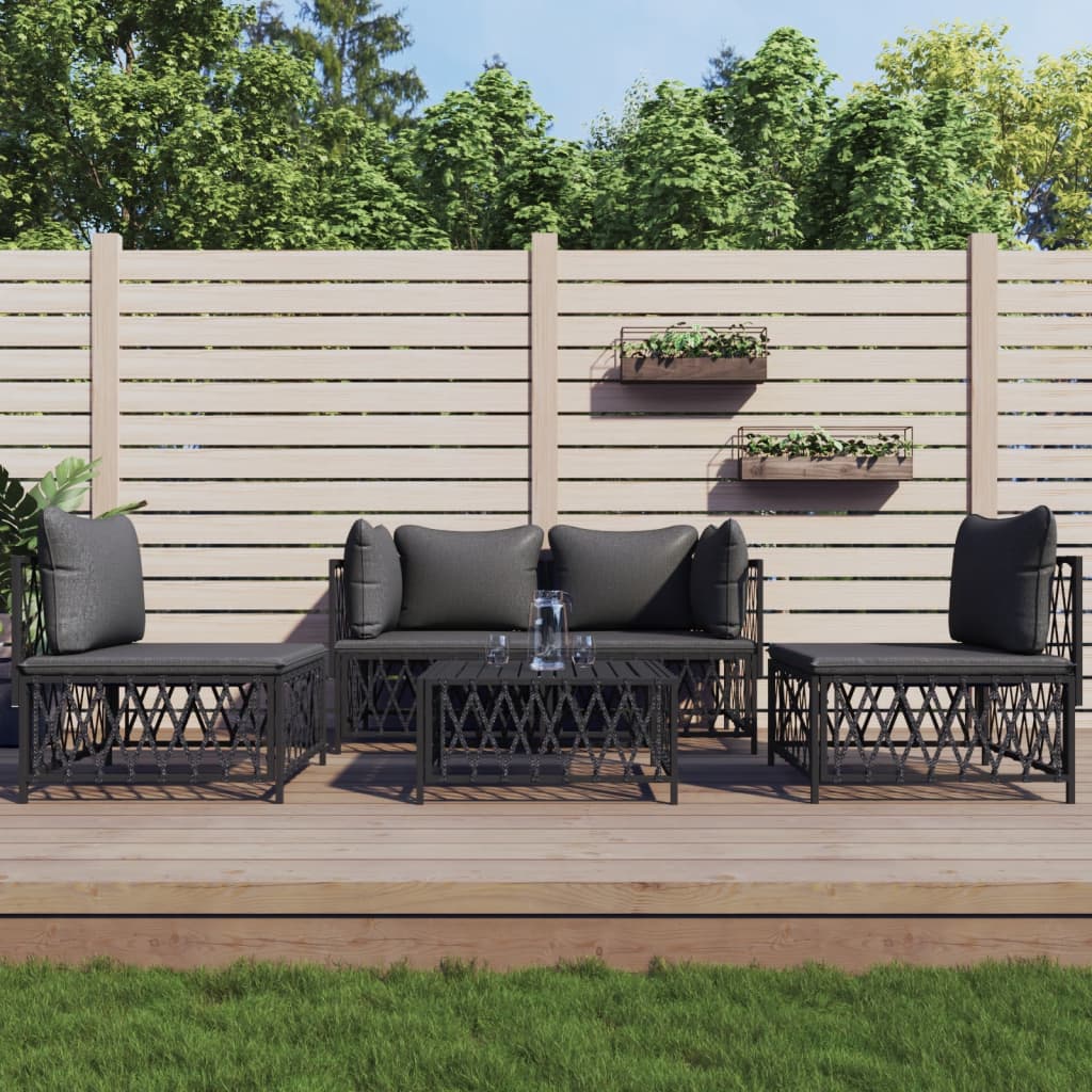 vidaXL Salon de jardin avec coussins 5 pcs anthracite acier