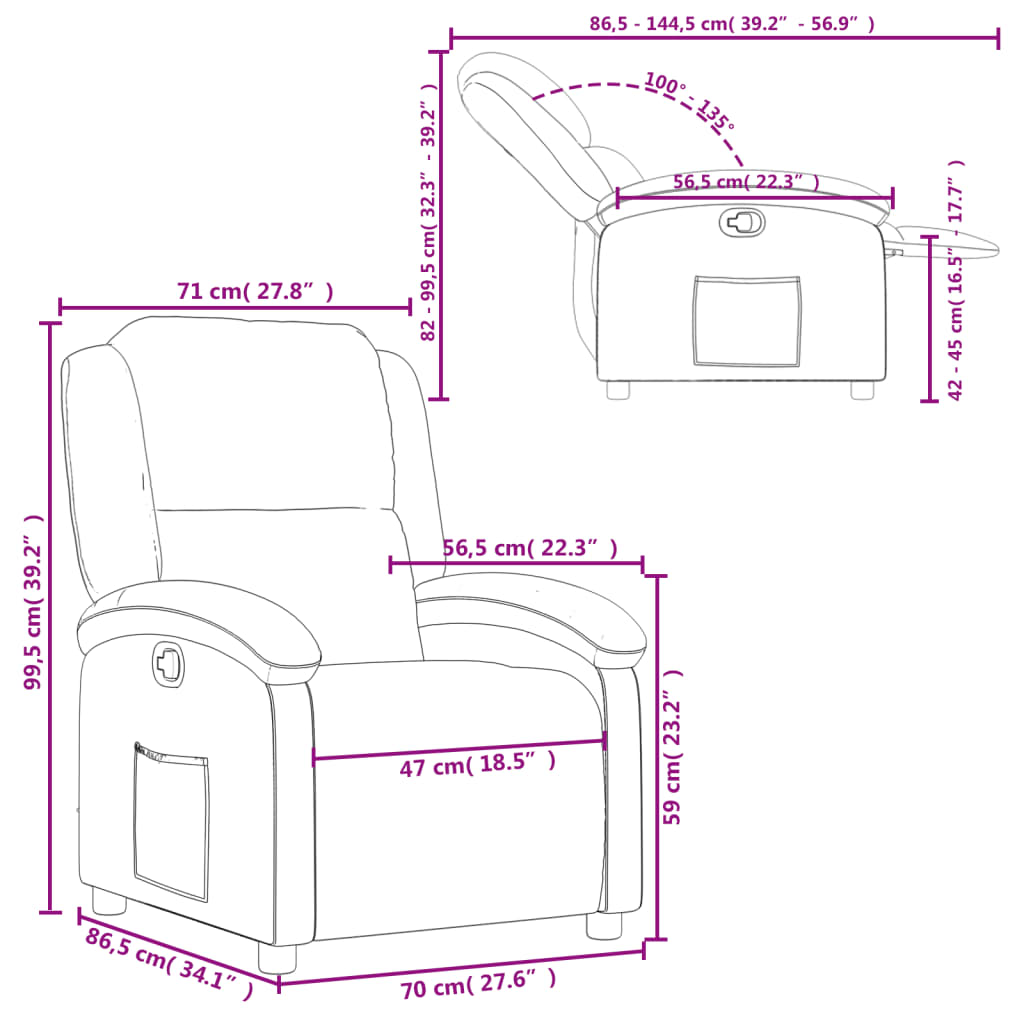 vidaXL Fauteuil inclinable marron foncé cuir véritable