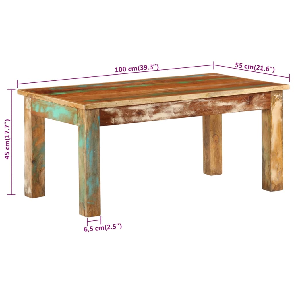 vidaXL Table basse 100x55x45 cm bois de récupération massif