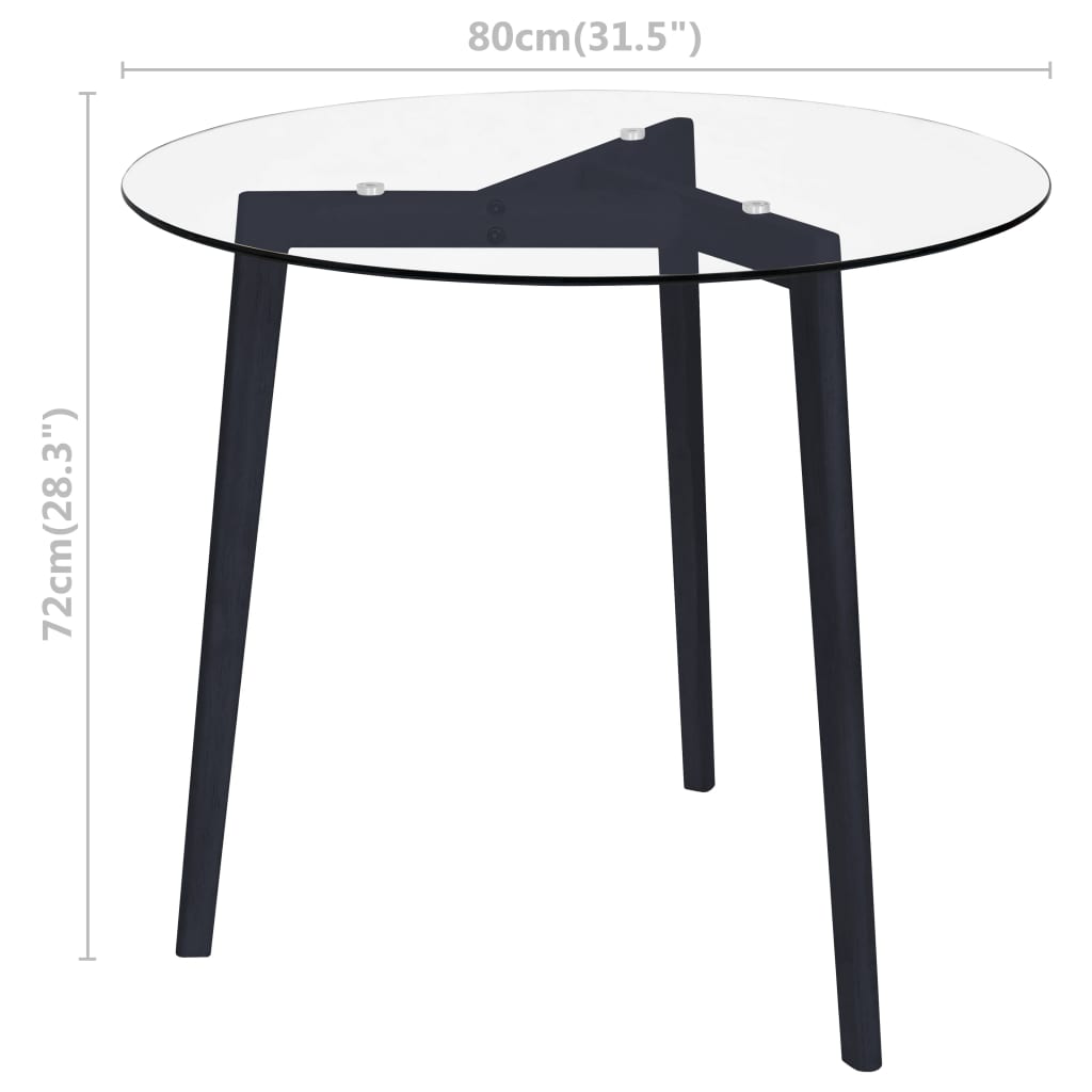 vidaXL Table de salle à manger Transparent 80 cm Verre trempé