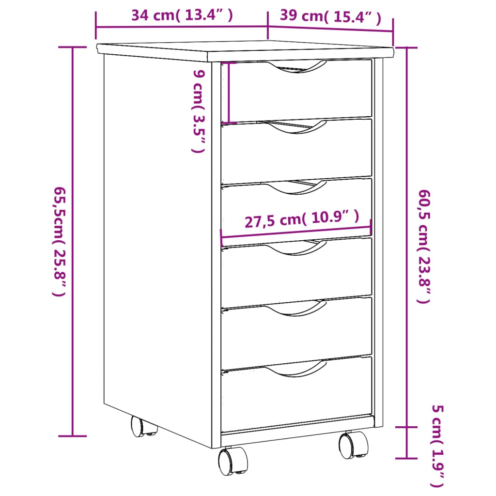 vidaXL Armoire roulante avec tiroirs MOSS bois de pin marron miel