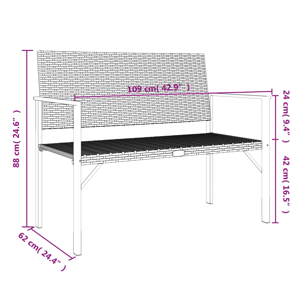 vidaXL Banc de jardin à 2 places gris résine tressée