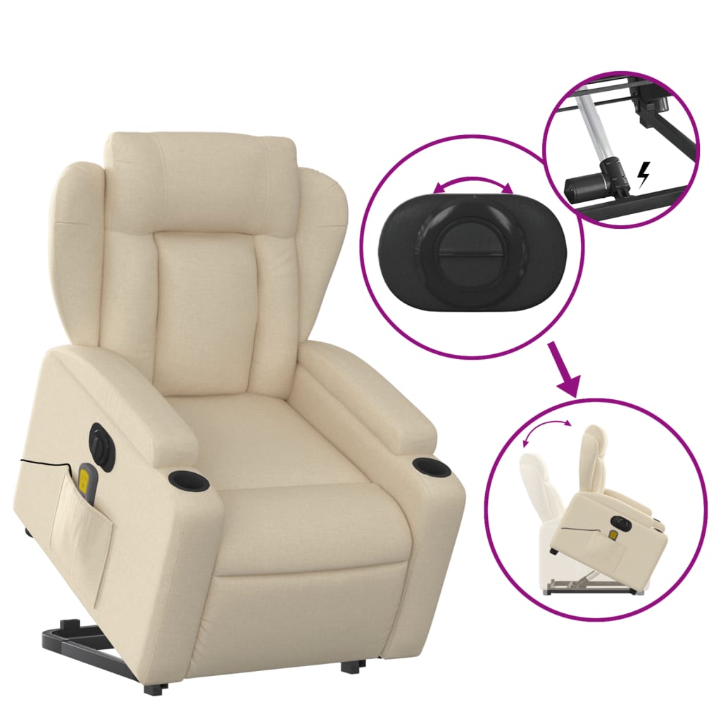 vidaXL Fauteuil inclinable de massage électrique crème tissu