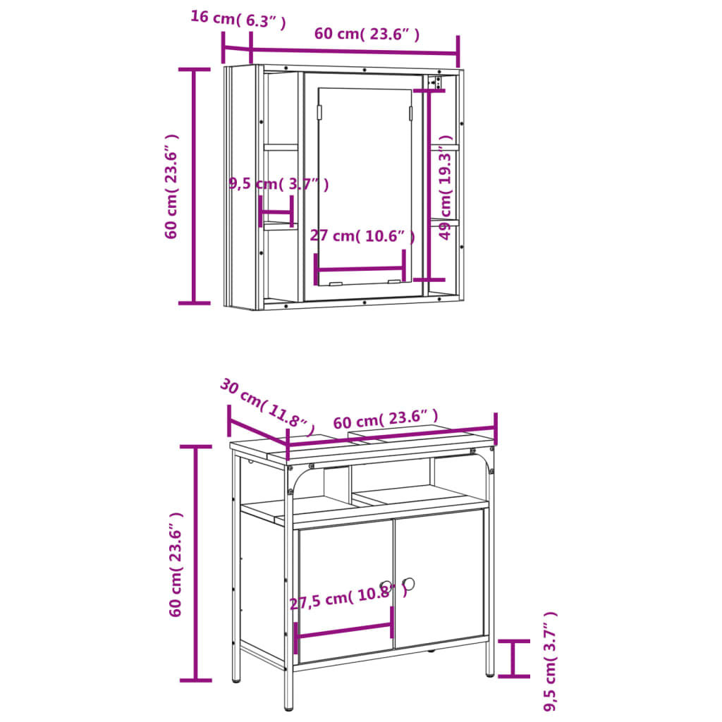 vidaXL Ensemble de meubles salle de bain 2 pcs noir bois d'ingénierie