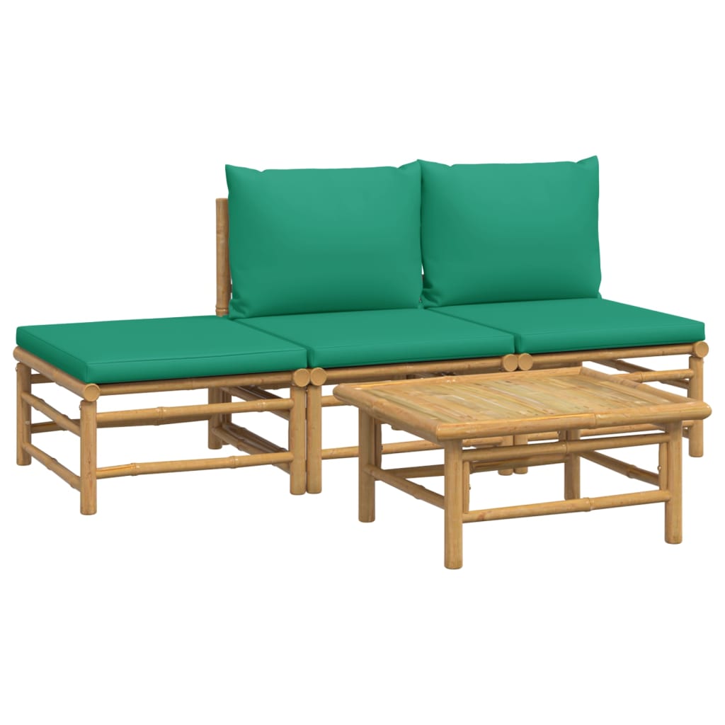 vidaXL Salon de jardin 4 pcs avec coussins vert bambou