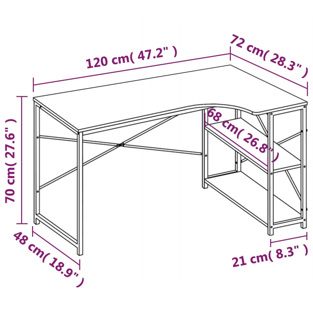 vidaXL Bureau d'ordinateur Blanc et chêne 120 x 72 x 70 cm