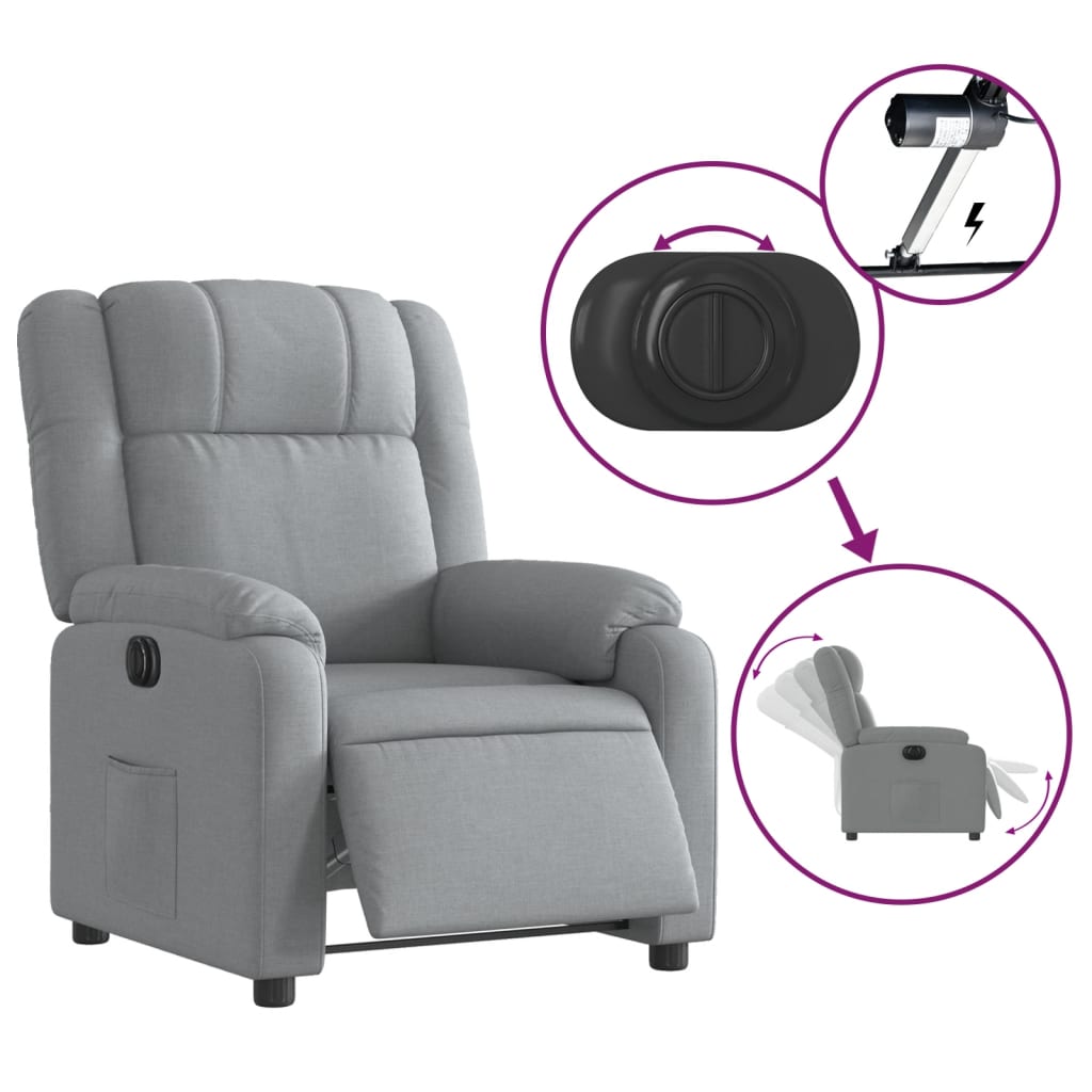 vidaXL Fauteuil inclinable électrique gris clair tissu