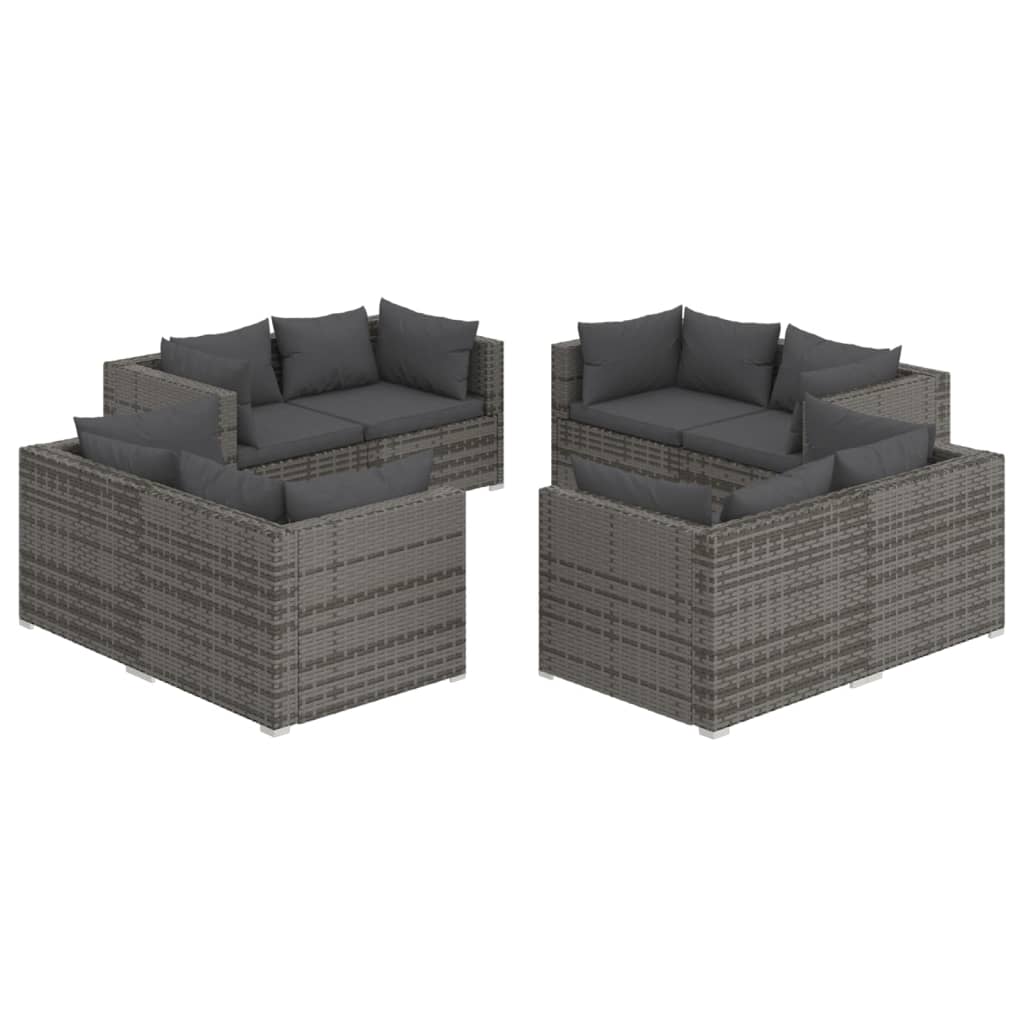 vidaXL Salon de jardin 8 pcs avec coussins Résine tressée Gris