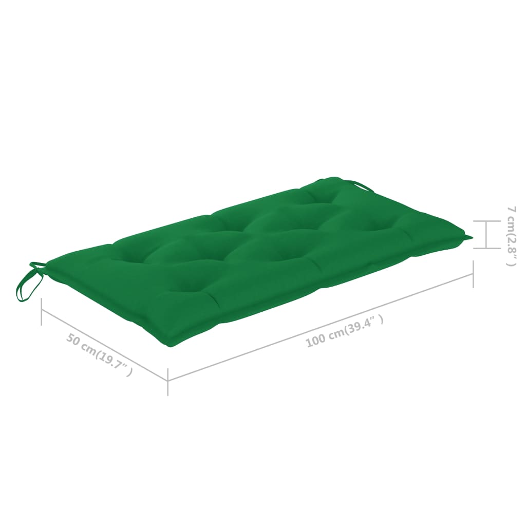 vidaXL Banc de jardin avec coussin vert 112 cm Bois de teck massif