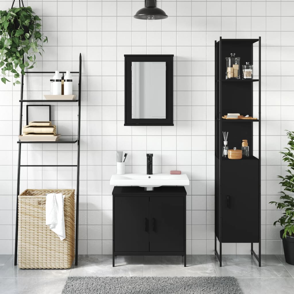 vidaXL Ensemble de meubles salle de bain 3 pcs noir bois d'ingénierie