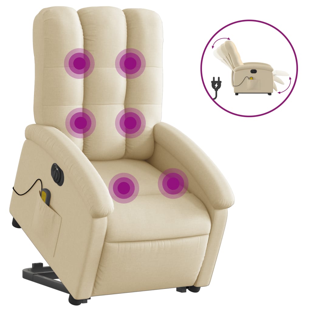 vidaXL Fauteuil inclinable de massage électrique crème tissu