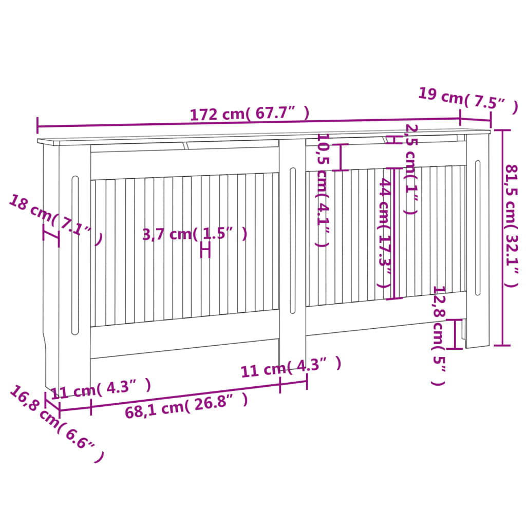 vidaXL Cache-radiateur Blanc MDF 172 cm