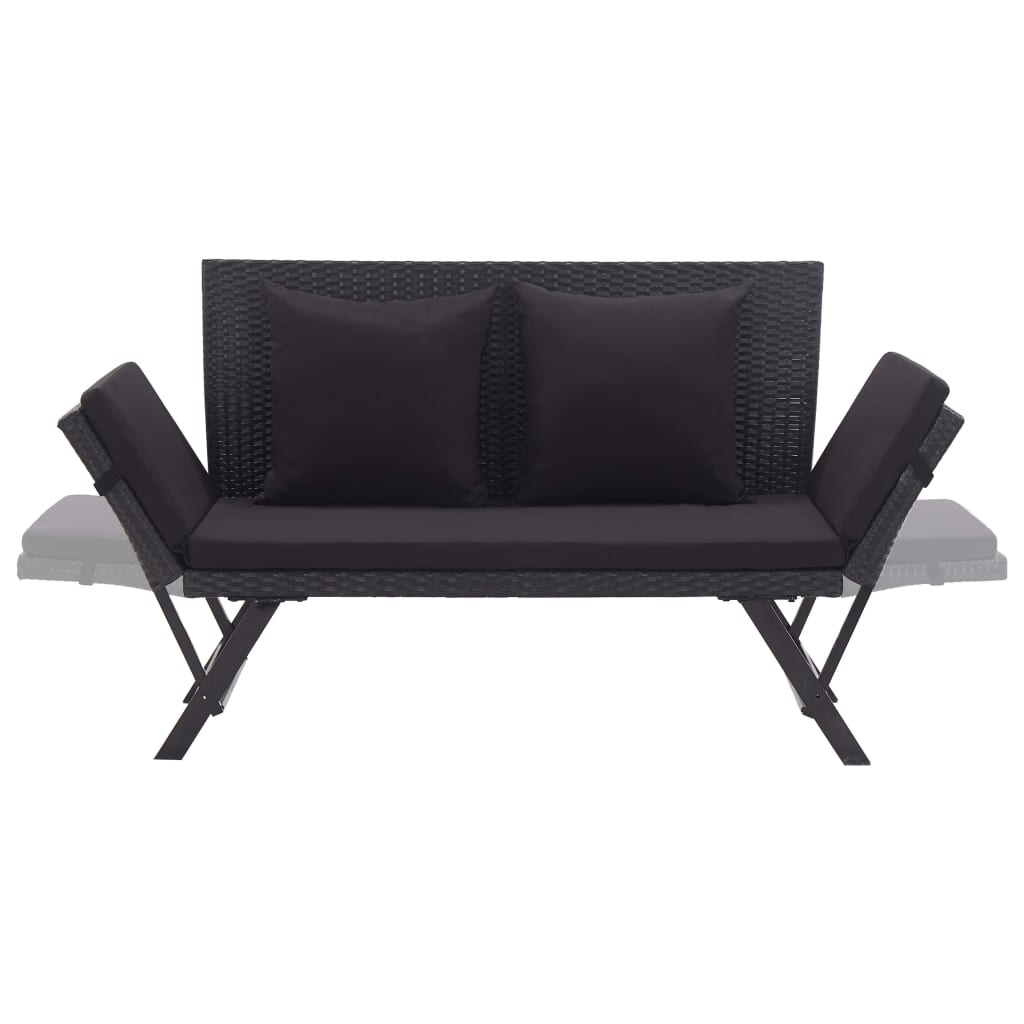 vidaXL Banc de jardin avec coussins 176 cm Noir Résine tressée