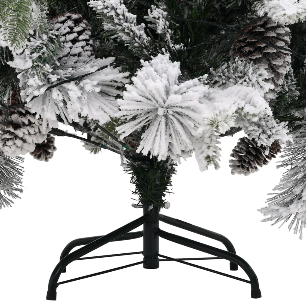 vidaXL Sapin de Noël pré-éclairé avec neige floquée/cônes 195cm PVC/PE