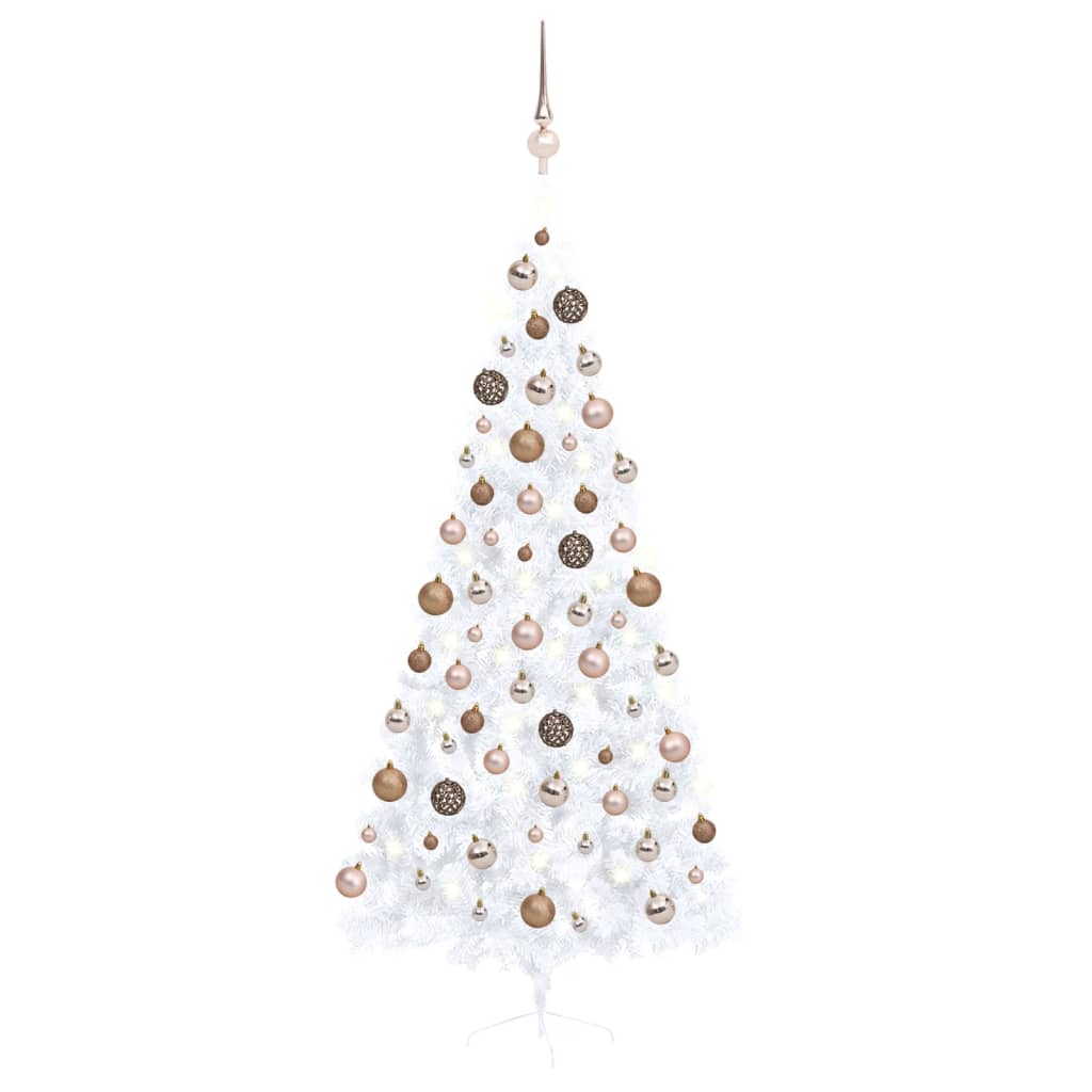 vidaXL Demi-arbre de Noël artificiel pré-éclairé et boules blanc 210cm