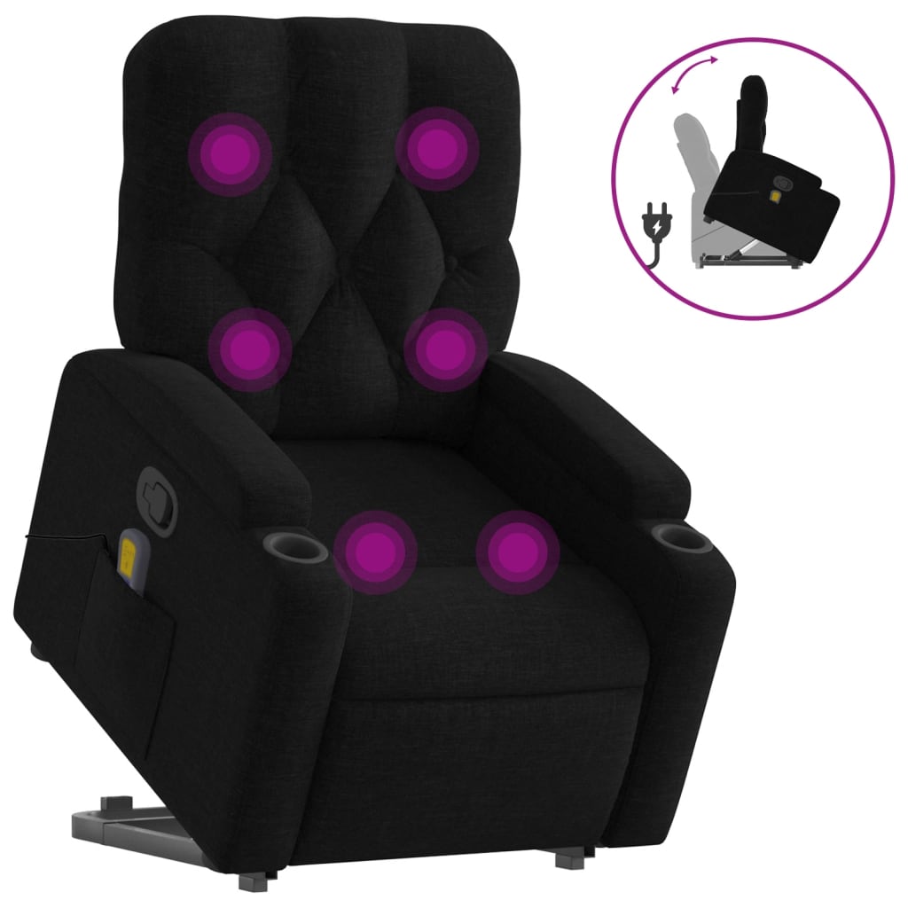 vidaXL Fauteuil inclinable de massage noir tissu