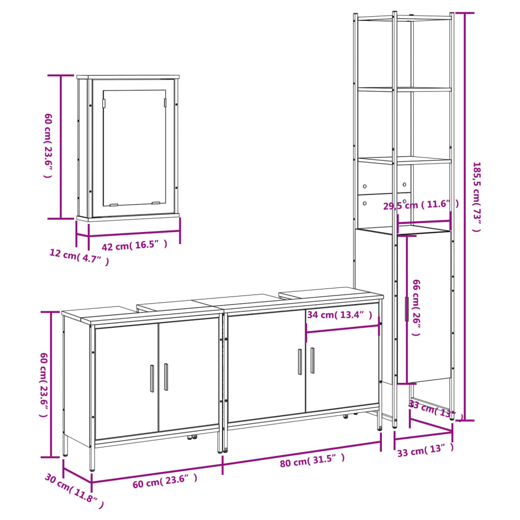 vidaXL Ensemble de meubles salle de bain 4 pcs noir bois d'ingénierie