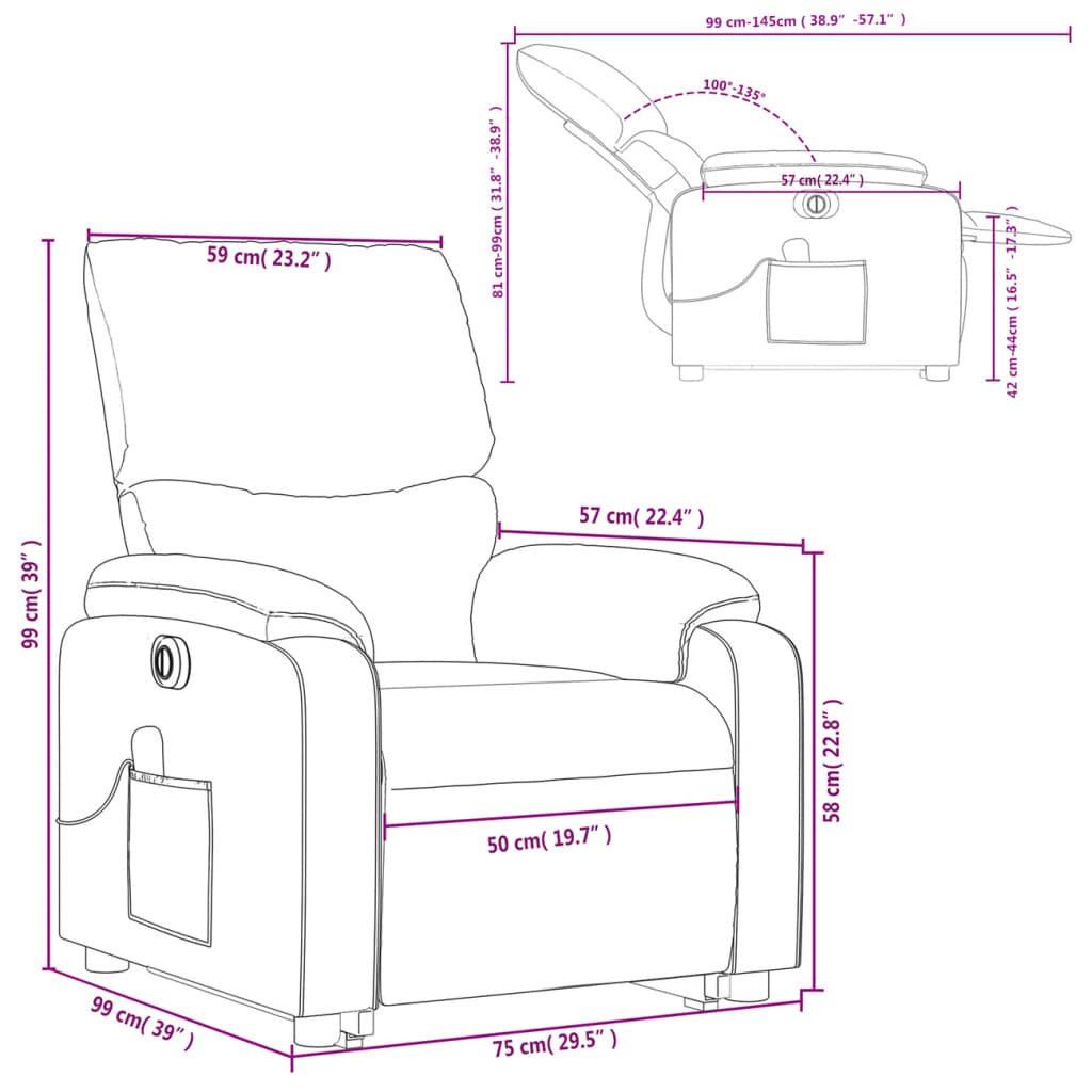 vidaXL Fauteuil inclinable de massage électrique crème tissu