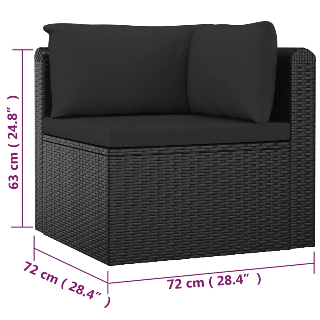 vidaXL Salon de jardin 7 pcs avec coussins Résine tressée Noir