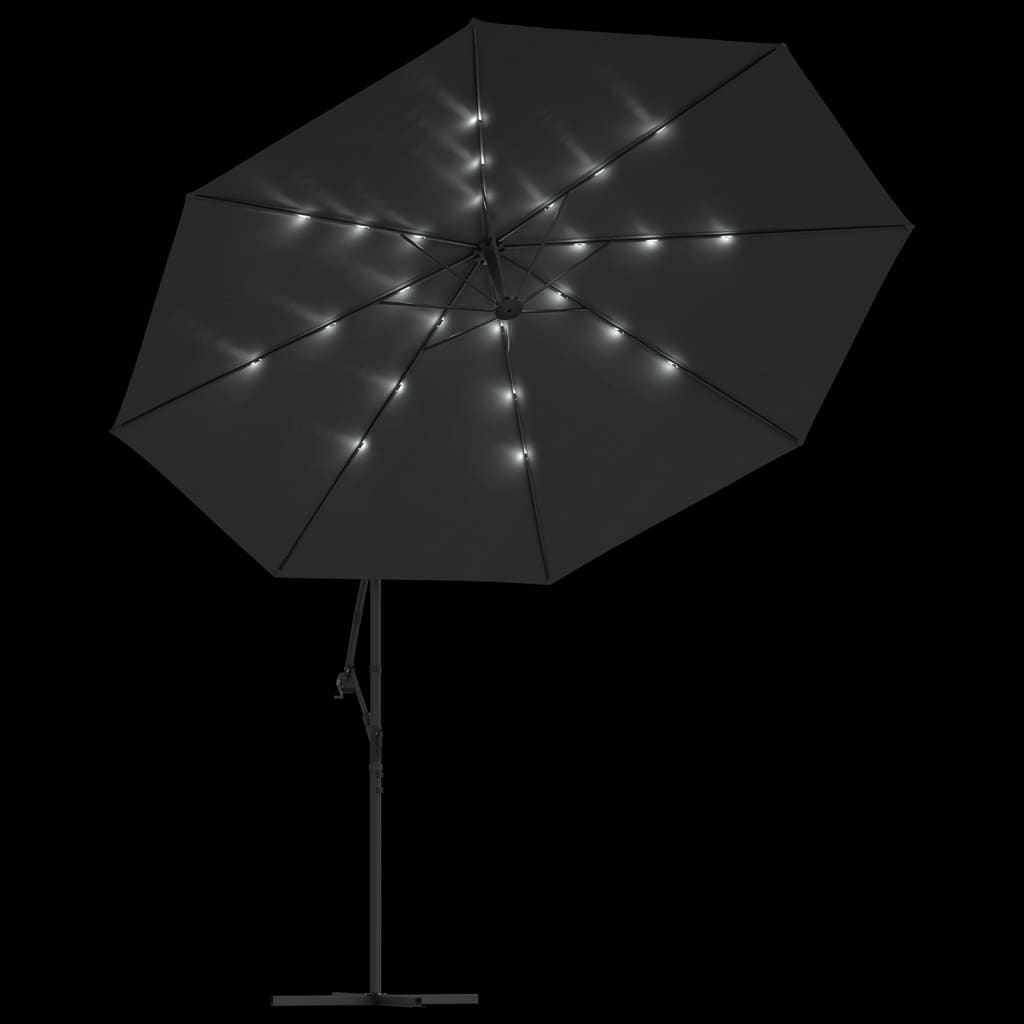 vidaXL Parasol de jardin en porte-à-faux et lumières LED mât en métal