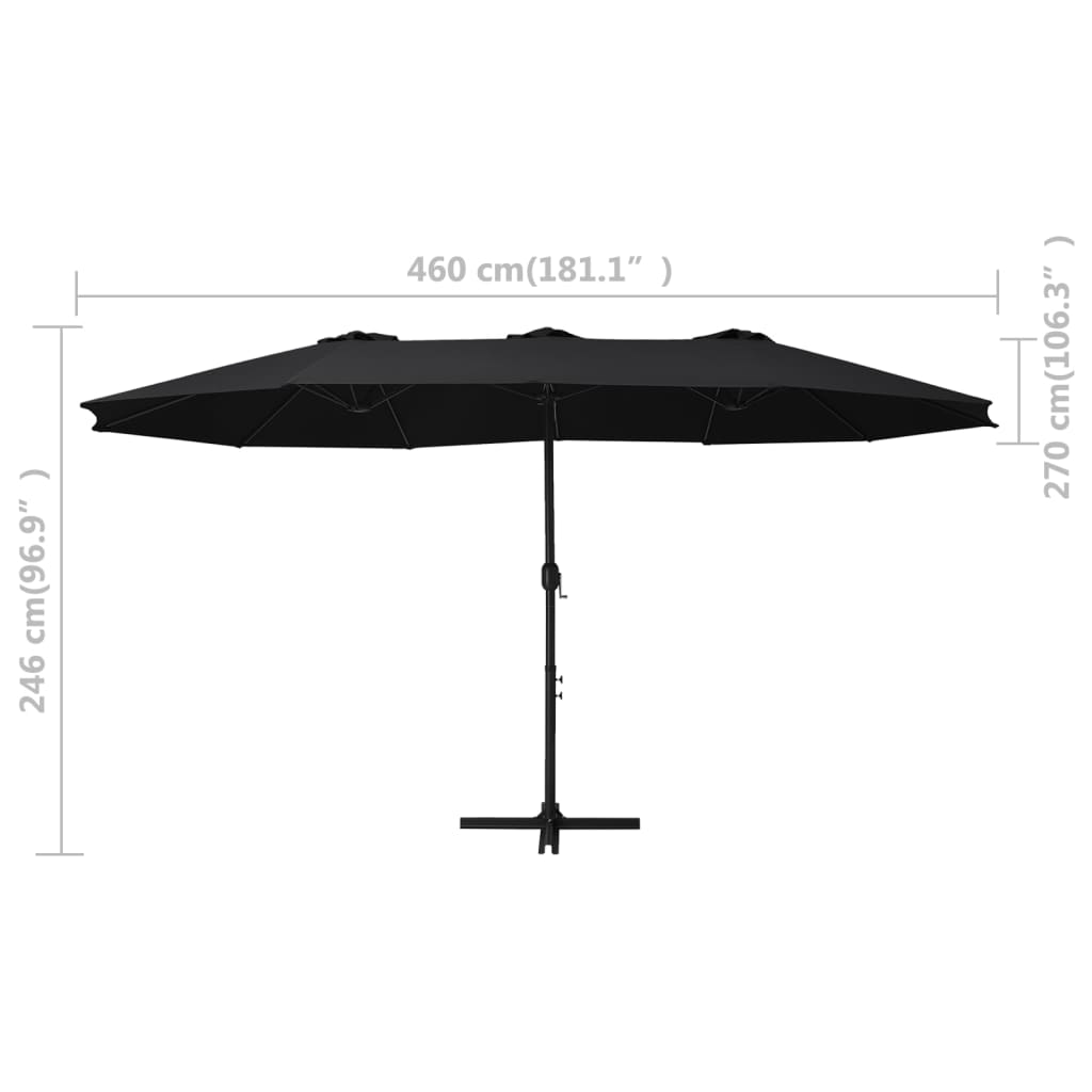 vidaXL Parasol d'extérieur et poteau en aluminium 460x270 cm Noir