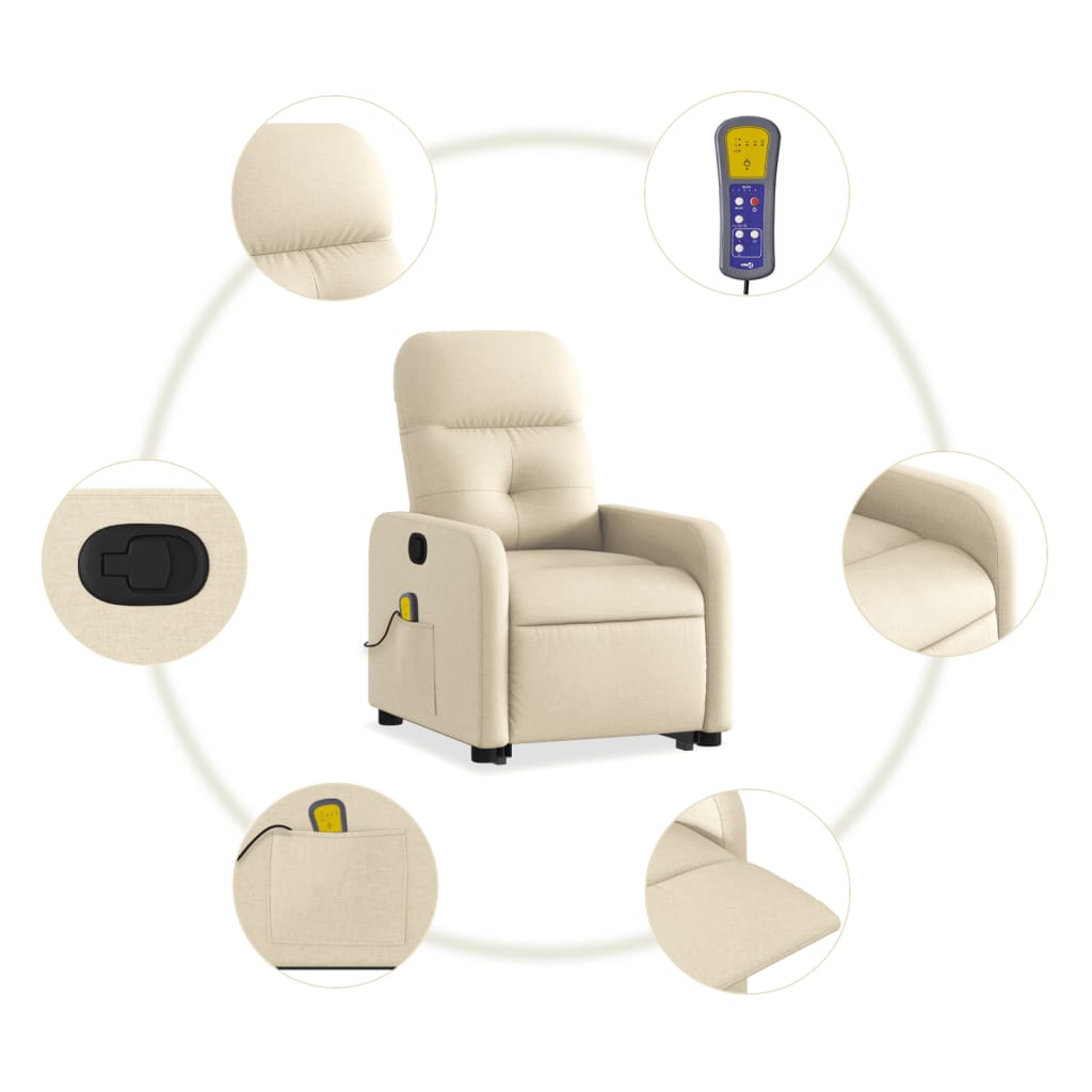 vidaXL Fauteuil inclinable de massage crème tissu