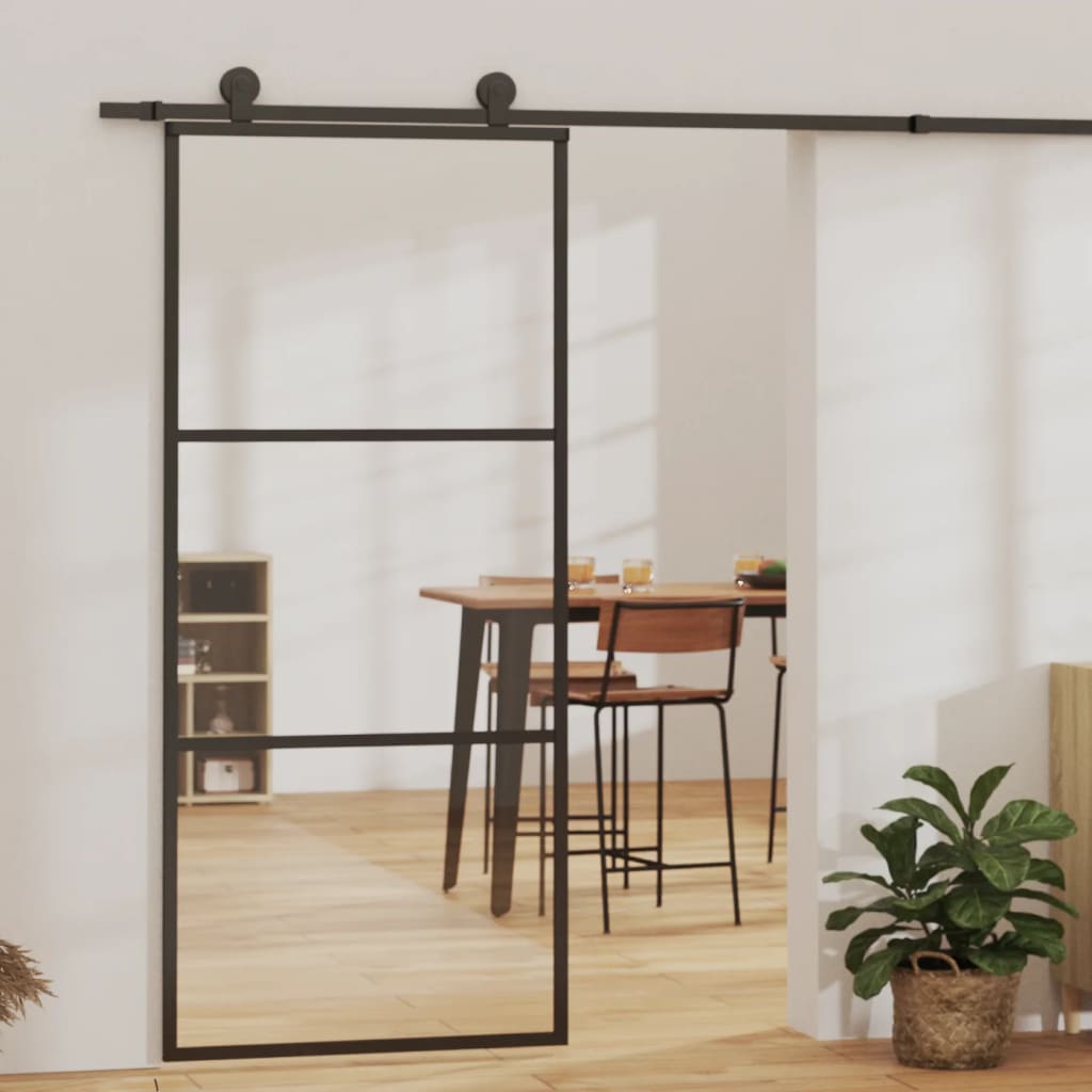 vidaXL Porte coulissante Verre ESG et aluminium 90x205 cm Noir