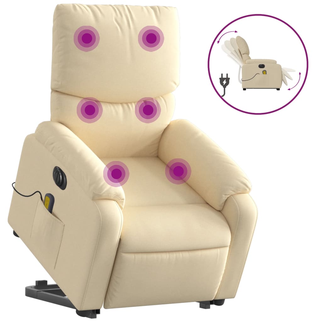 vidaXL Fauteuil inclinable de massage électrique crème tissu