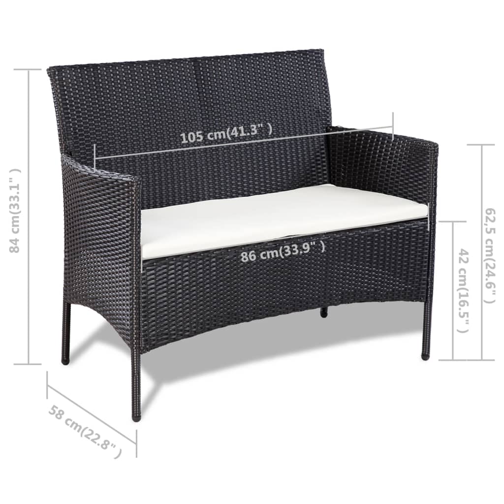 vidaXL Salon de jardin 4 pcs avec coussins Résine tressée Noir