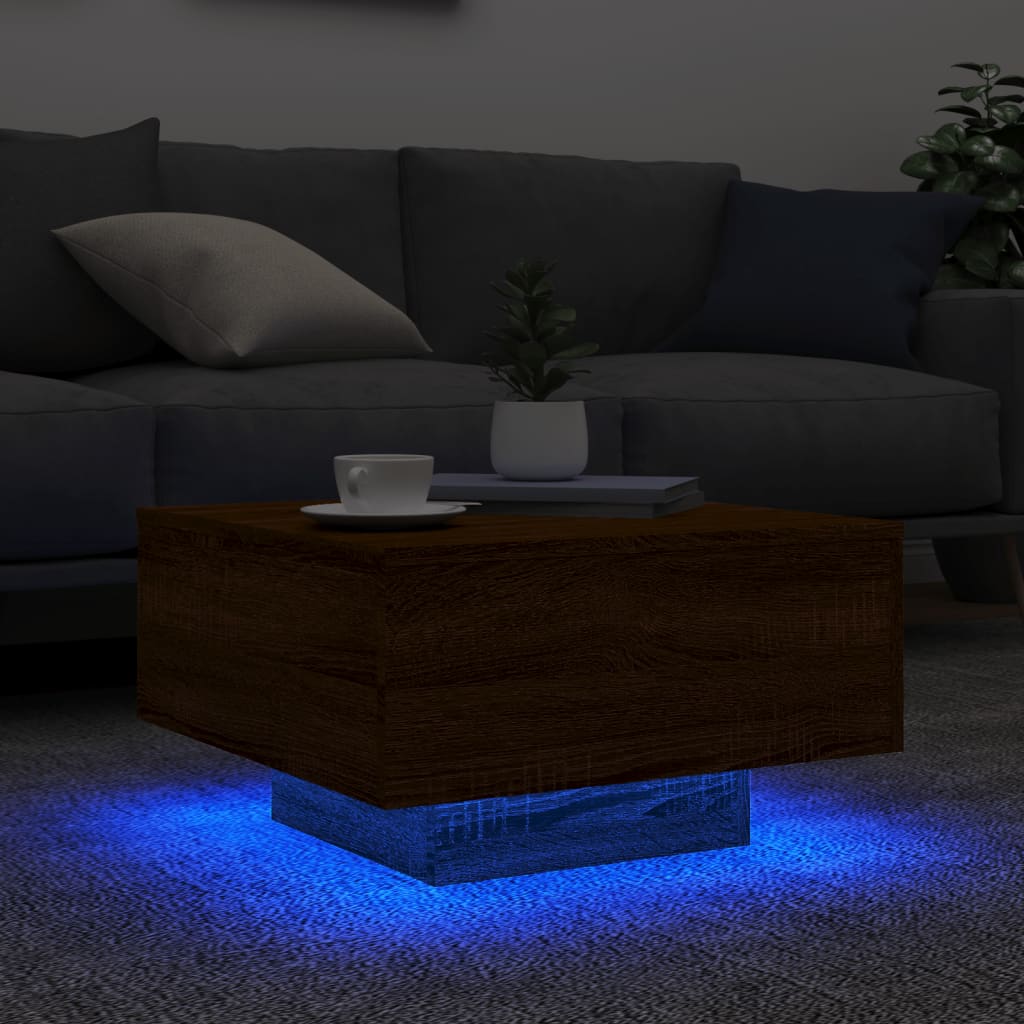 vidaXL Table basse avec lumières LED chêne marron 55x55x31 cm
