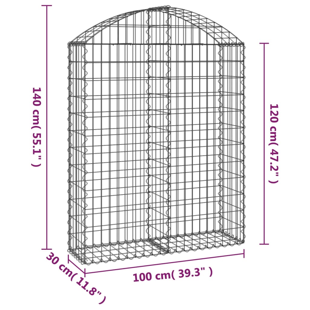 vidaXL Panier de gabions arqué 100x30x120/140 cm Fer galvanisé