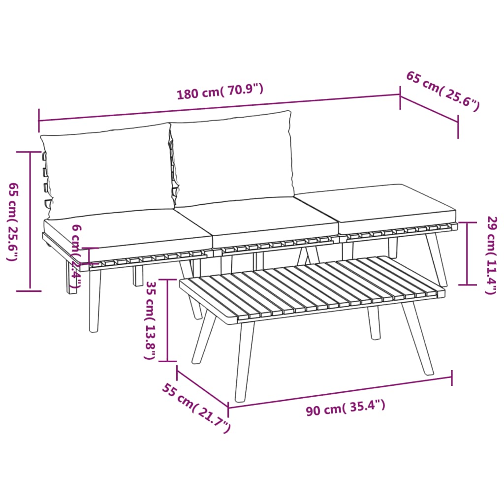 vidaXL Salon de jardin 4 pcs avec coussins Bois d'acacia solide