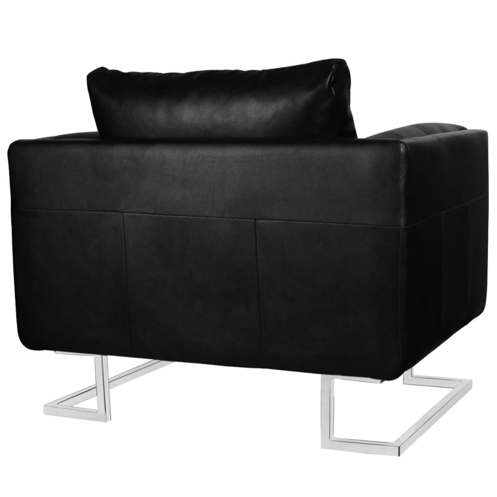 vidaXL Fauteuil cube avec pieds chromés noir cuir