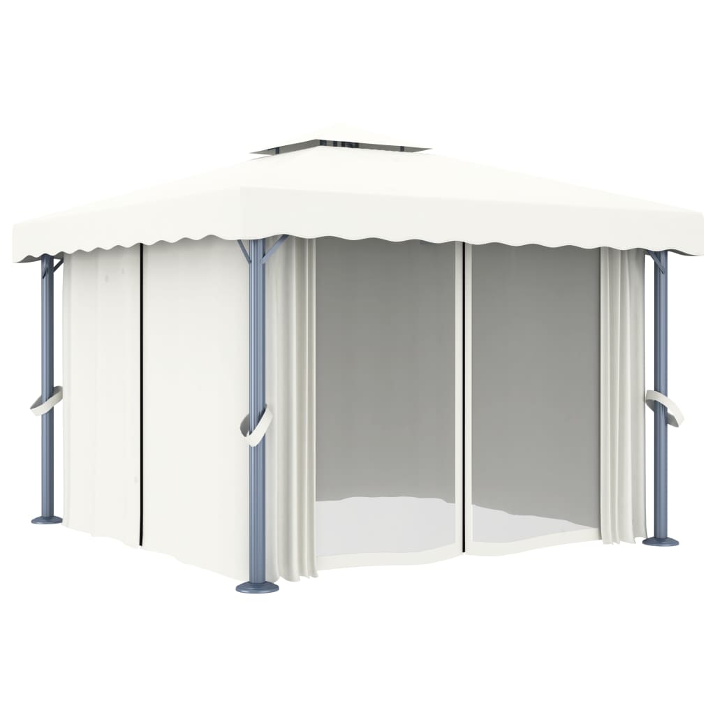 vidaXL Tonnelle avec rideau 3x3 m Blanc crème Aluminium