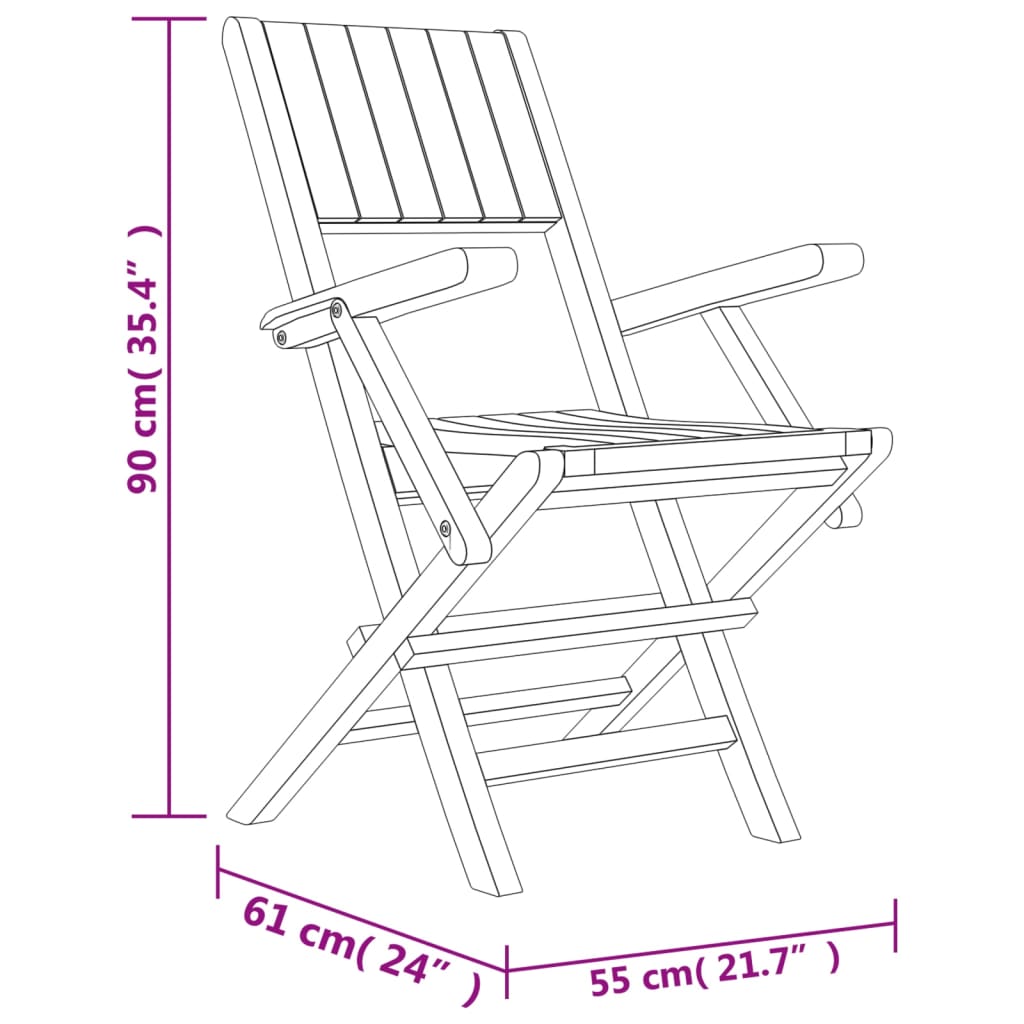 vidaXL Chaises de jardin pliantes lot de 2 55x61x90cm bois massif teck