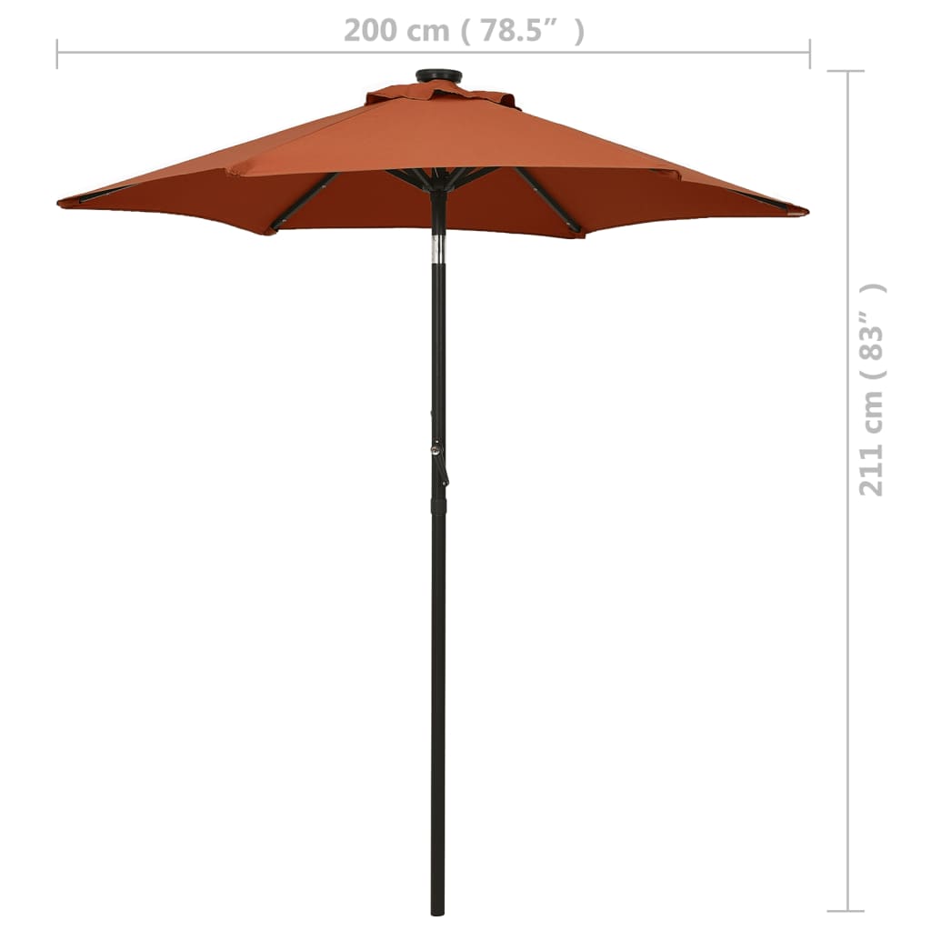 vidaXL Parasol de jardin avec lumières LED terre cuite aluminium