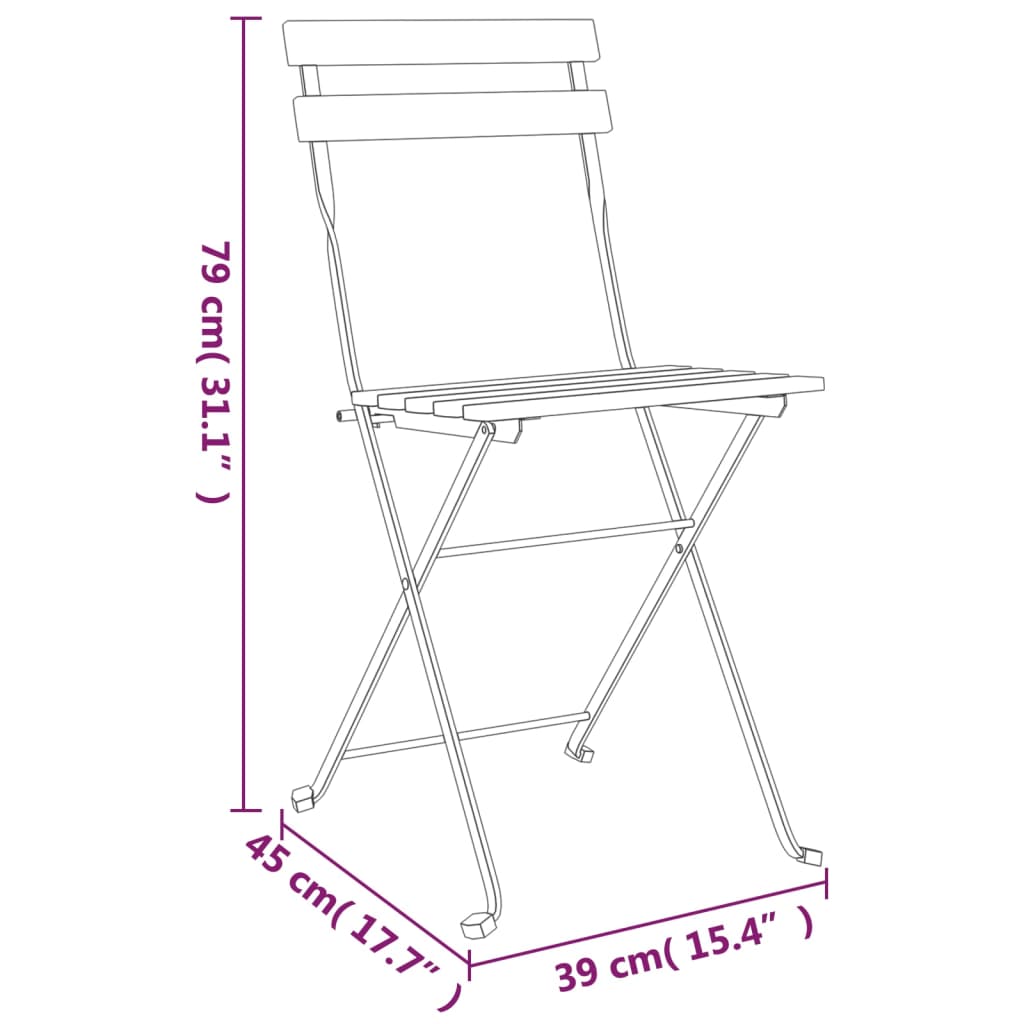 vidaXL Chaises de bistrot pliantes lot de 2 Bois de teck solide acier