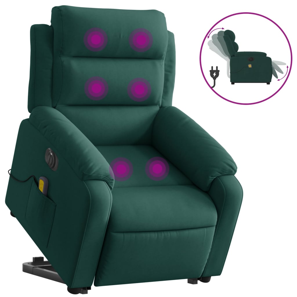 vidaXL Fauteuil inclinable de massage électrique vert foncé velours