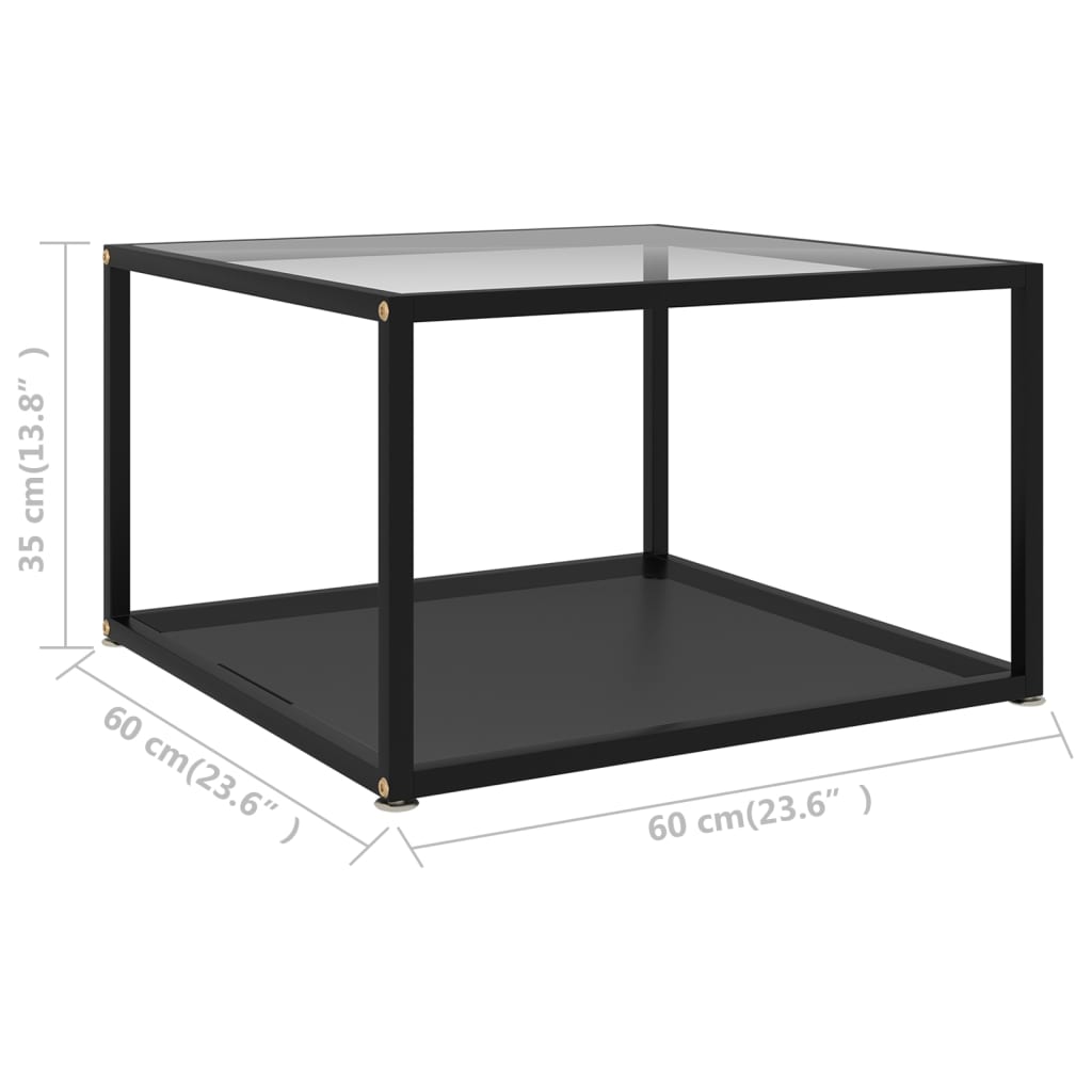 vidaXL Table basse Transparent et noir 60x60x35 cm Verre trempé