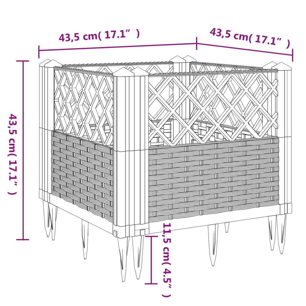 vidaXL Jardinière avec piquets gris clair 43,5x43,5x43,5 cm PP