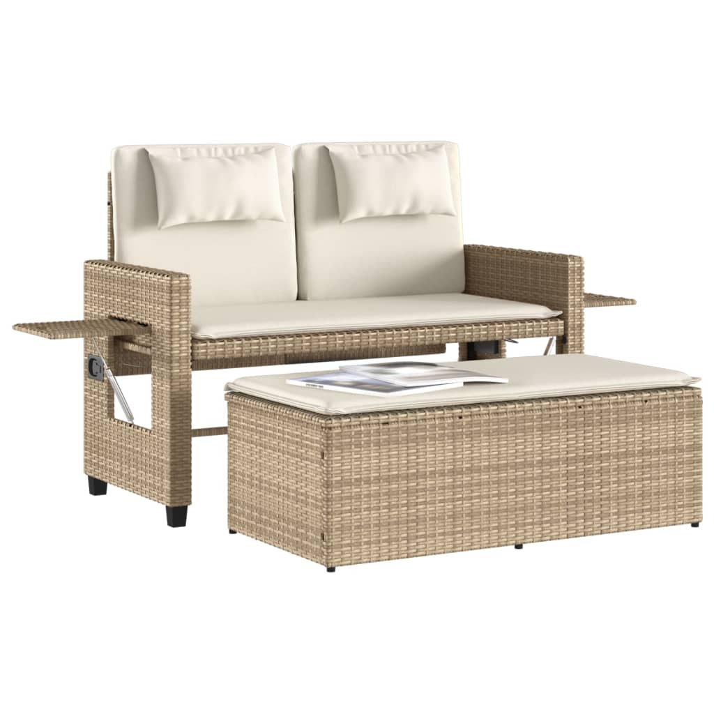 vidaXL Banc inclinable de jardin avec coussins beige résine tressée